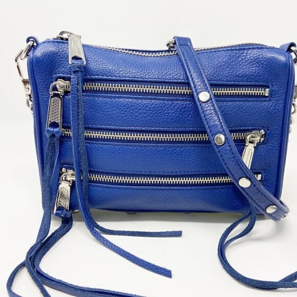 REBECCA MINKOFF | Blue Studded Zip Leather Crossbody Bag - Picture 4 of 15